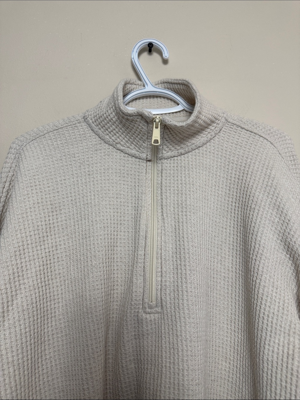 Aerie Cream Waffle Knit Half Zip Pullover Oversized Sweater Large Cozy Neutral - Picture 4 of 9